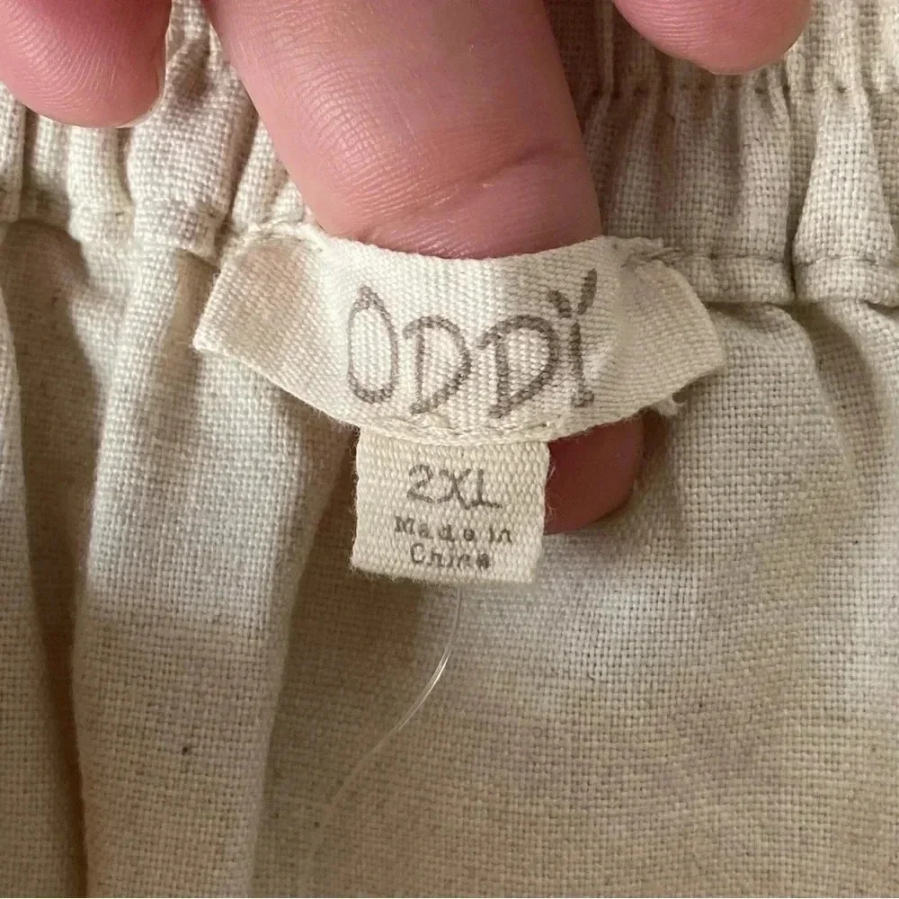 ODDY Button‎ Front Cotton Linen Elastic Wasit Pockets Casual Skirt Size 2XL